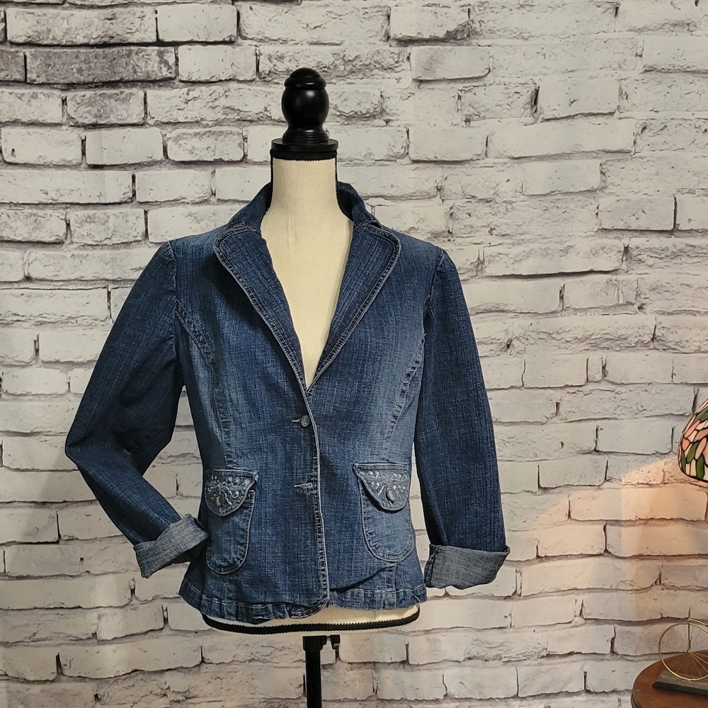 Denim Bedazzled Jean Jacket  Medium
